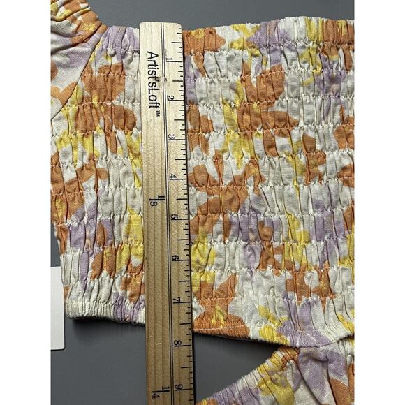 Quiksilver Kara Floral Cut Out Dress Womens Small Off White Puff Sleeve Linen - Picture 15 of 15